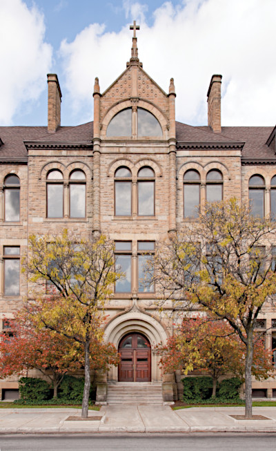 Exterior of the School of Law building in Detroit